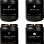 Scented Candles Set|Men Candle Set,Scented Candles for Home,Gifts for Men Aromatherapy Gift Set,4 Pack Manly Soy Candle Set with Leather/Smoke & Vanilla/Oak/Lavender- Gift for Husband,Dad Father's Day